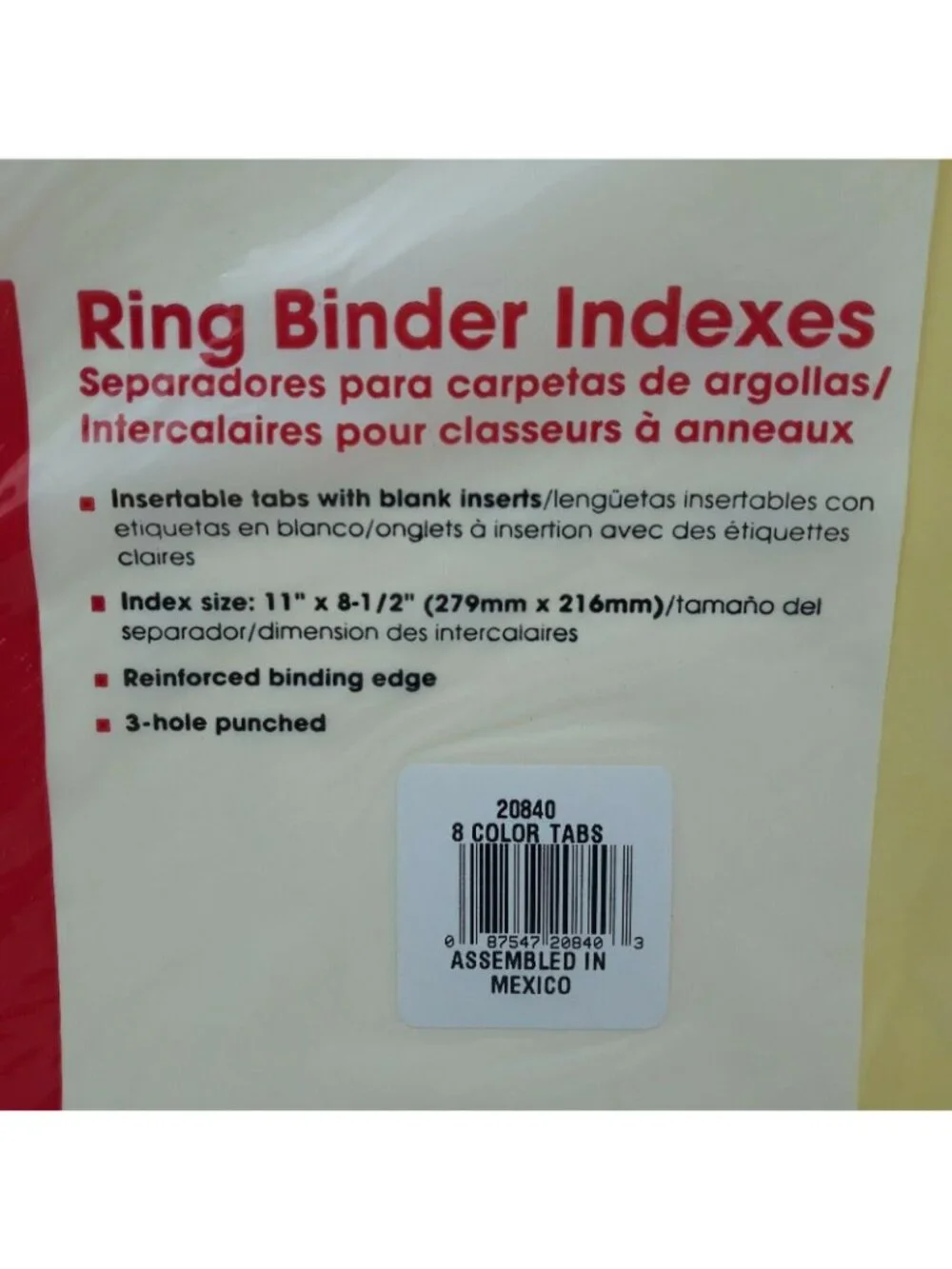 Universal 3 Ring Binder Index 8 Tab Paper Organizer 8.5